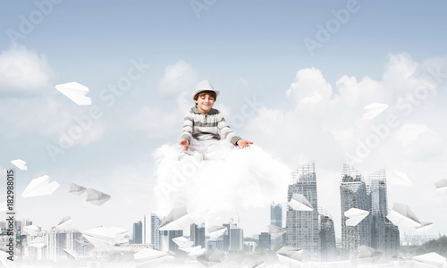 Little boy keeping mind conscious.