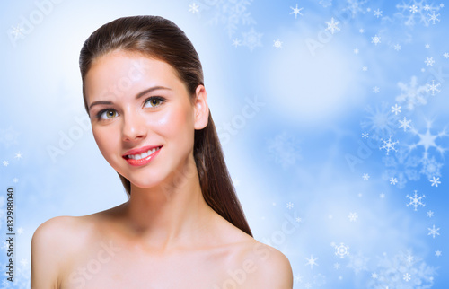 Healthy girl on winter background