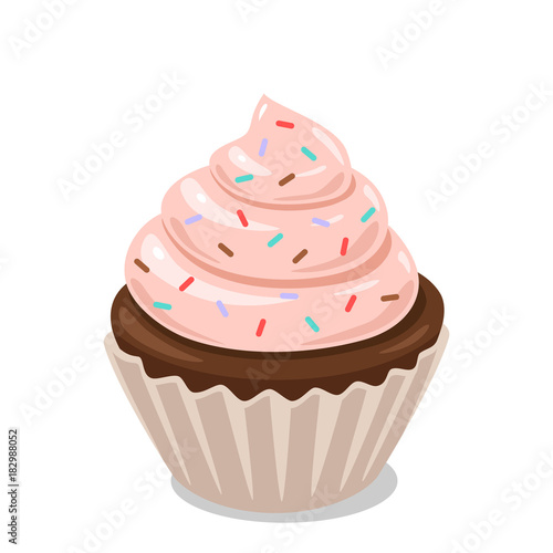 Cupcake with frosting and colored sugar. Vector clipart
