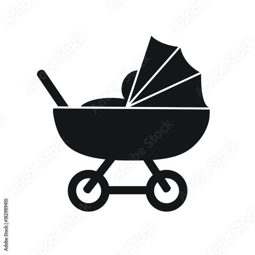 pram baby carriage simple cute flat black nad white icon vector pictogram