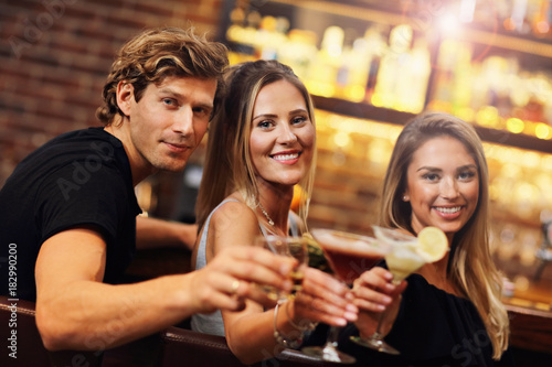 Group Of Friends Enjoying Drink in Bar