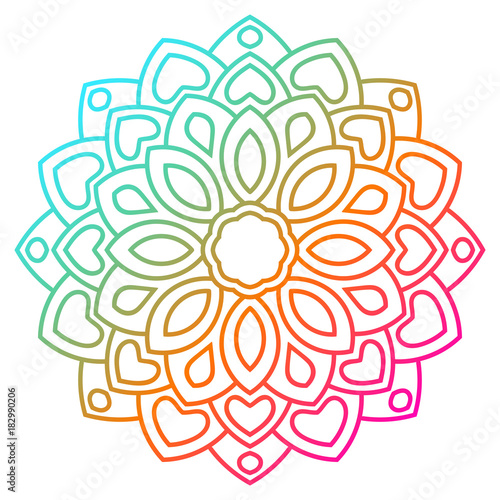 Colorful gradient flower mandala. Hand drawn decorative element.