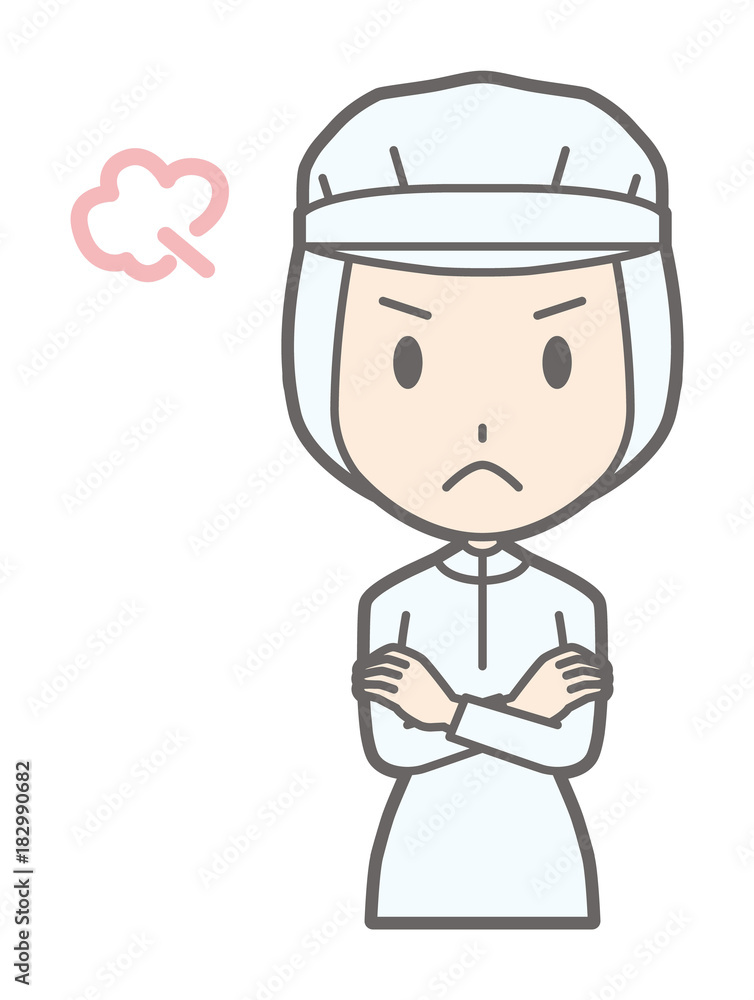 Female workers wearing white sanitary clothing are angry Female workers wearing white sanitary clothing are angry