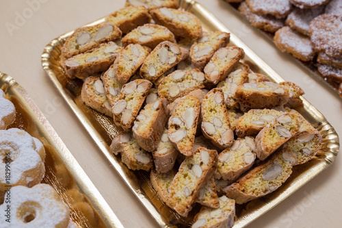 close up typical genoese biscuits canestrelli and cantucci