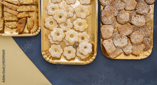 close up typical genoese biscuits canestrelli and cantucci