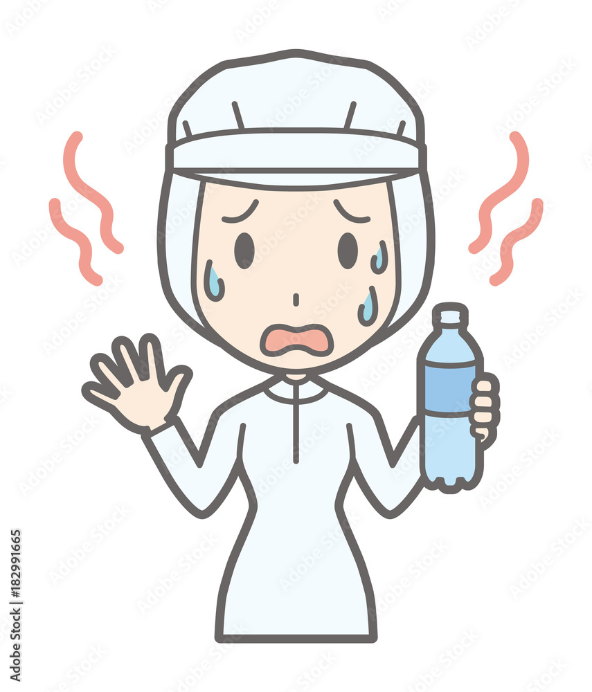 Women working in white hygiene clothes are getting hot Women working in white hygiene clothes are getting hot