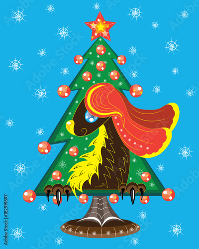 Dogs of elements of the earth sits on a tree