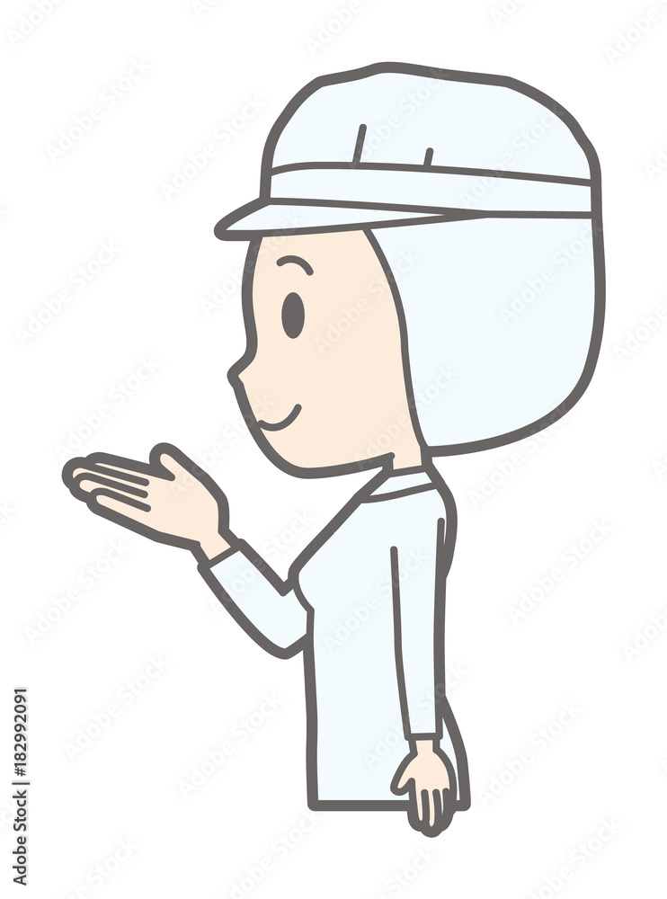 Female workers wearing white sanitary clothes are turning sideways and guiding Female workers wearing white sanitary clothes are turning sideways and guiding