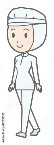 Women working in white hygiene clothes are walking