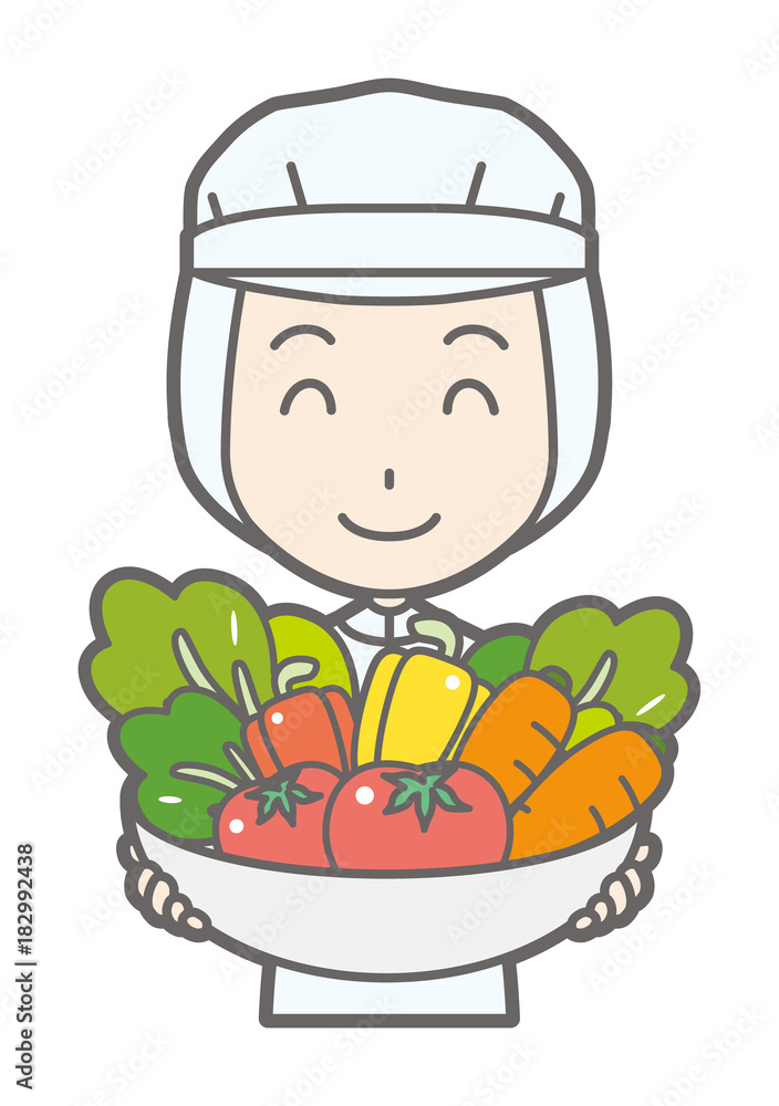 Female workers in white hygiene clothes have vegetables Female workers in white hygiene clothes have vegetables