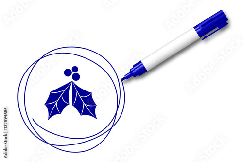 blauer Filzstift kreist ein Stechpalme
