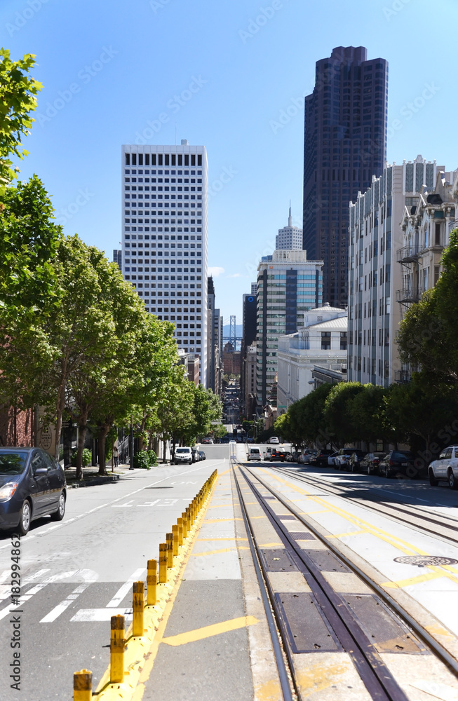 San Francisco street scene - looking along tram tracks