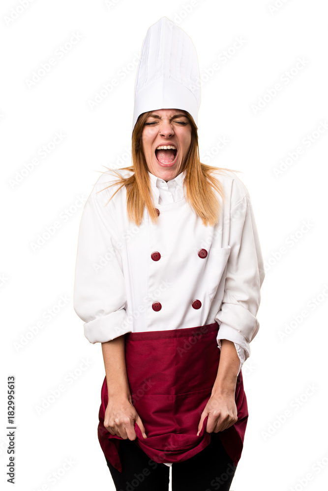 Beautiful chef woman shouting Beautiful chef woman shouting