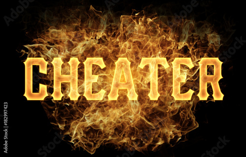 cheater word text logo fire flames design photo