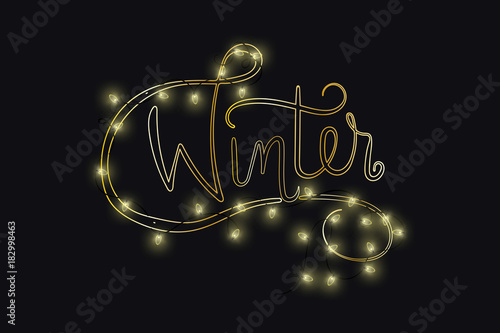 Winter mit Lichterkette - gold