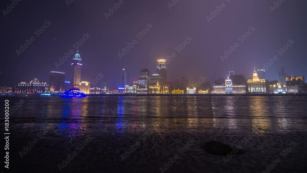 Time Lapse of Boats Traffic across from The Bund with flying lantern in Shanghai, China Time Lapse of Boats Traffic across from The Bund with flying lantern in Shanghai, China