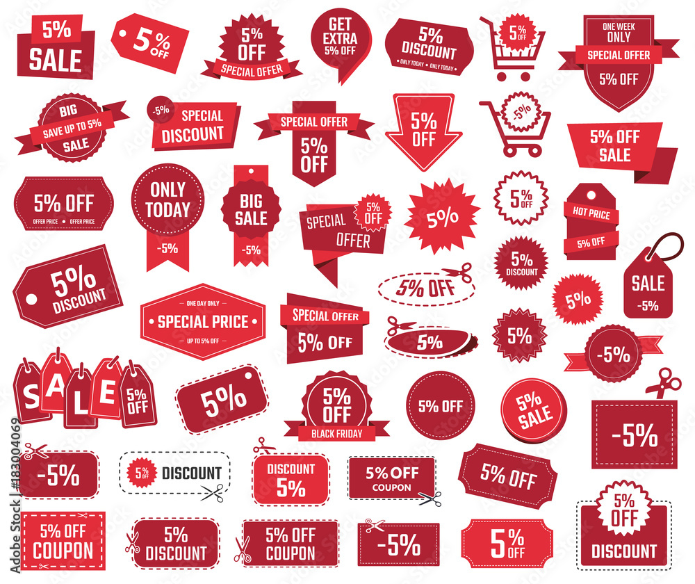 discount banners set, 5% offer discount coupons