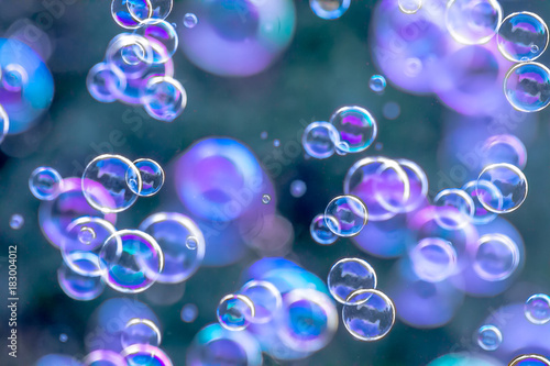 Soap bubbles in nature as background for design blur