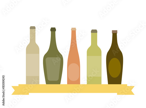 Colorful wine or beer bottles vector illustration,  Bottles with a label. Suitable for tasting events or wine presentation.