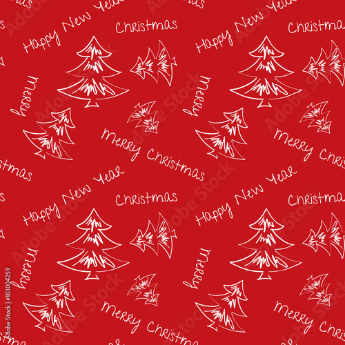 Christmas background with Christmas decorations., seamless tiling, great choice for wrapping paper pattern. Hand drawn.