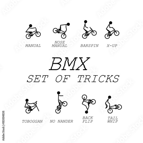 stick figure vector bmx set of tricks