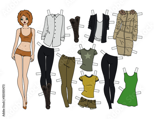 Paper doll with cutout clothes