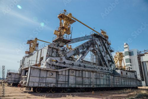 Abandoned transport and installation unit "Grasshopper" for spaceship Buran and Energy launch vehicle at cosmodrome Baikonur