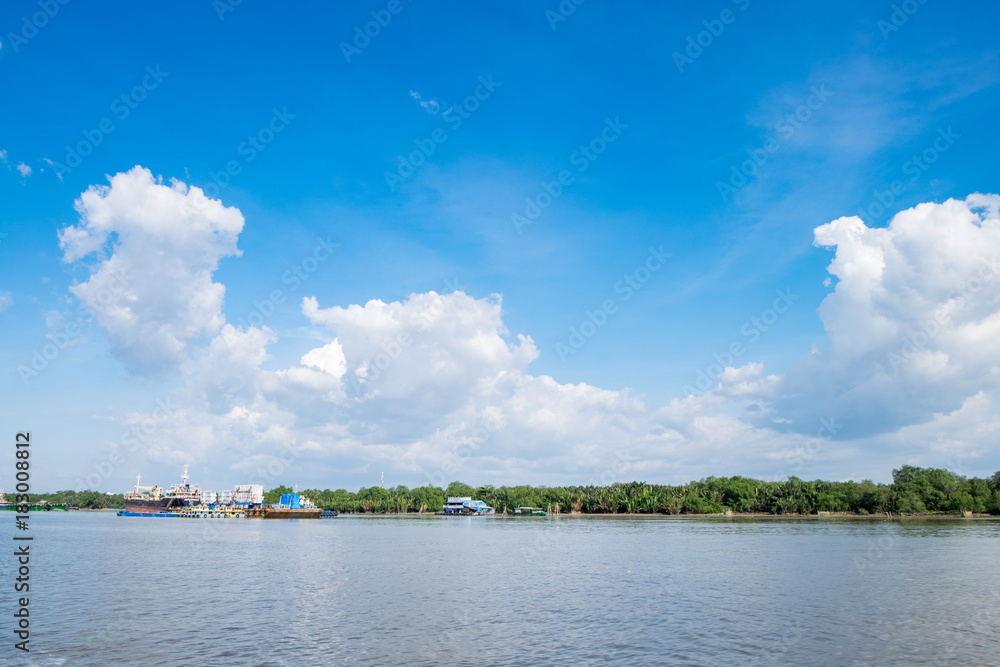 View of Ho Chi Minh City harbor from the river