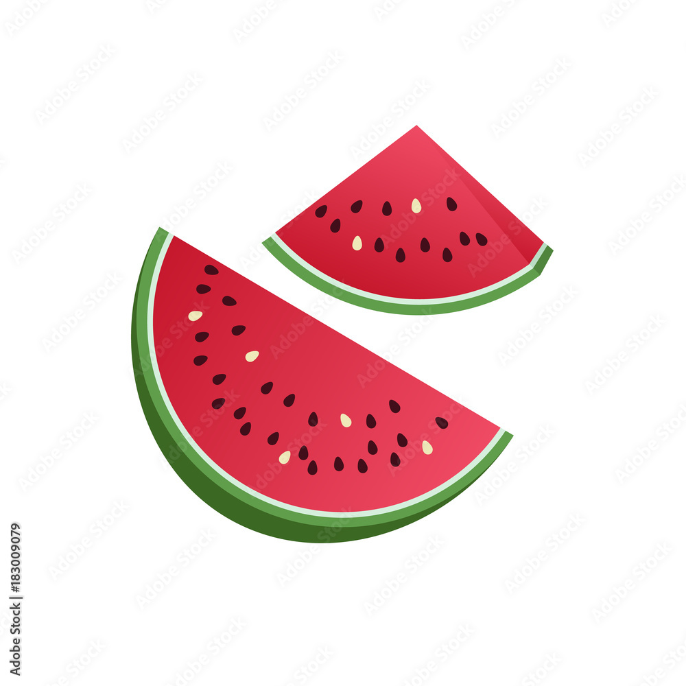 Fresh juicy watermelon isolated on a white background. Colorful piece of watermelonf. Perfect for juice or jam. Vector illustration. Fresh juicy watermelon isolated on a white background. Colorful piece of watermelonf. Perfect for juice or jam. Vector illustration.