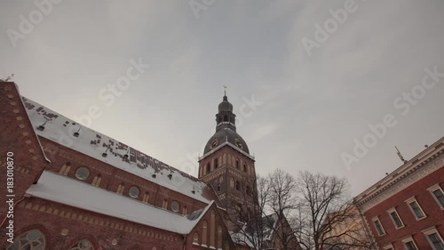 Riga Down Town Cathedral Dome hypperlapse, winter time-lapse, clocks, church photo