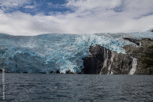 Blackstone Glacier, Blue Ice, Flowing Water, Prince William Sound, Alaska photo