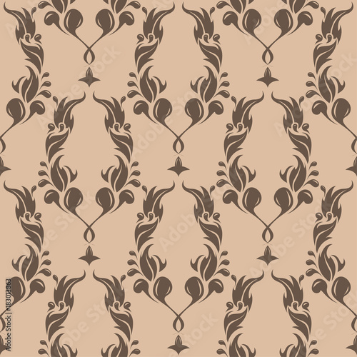 Dark brown floral seamless pattern on beige background