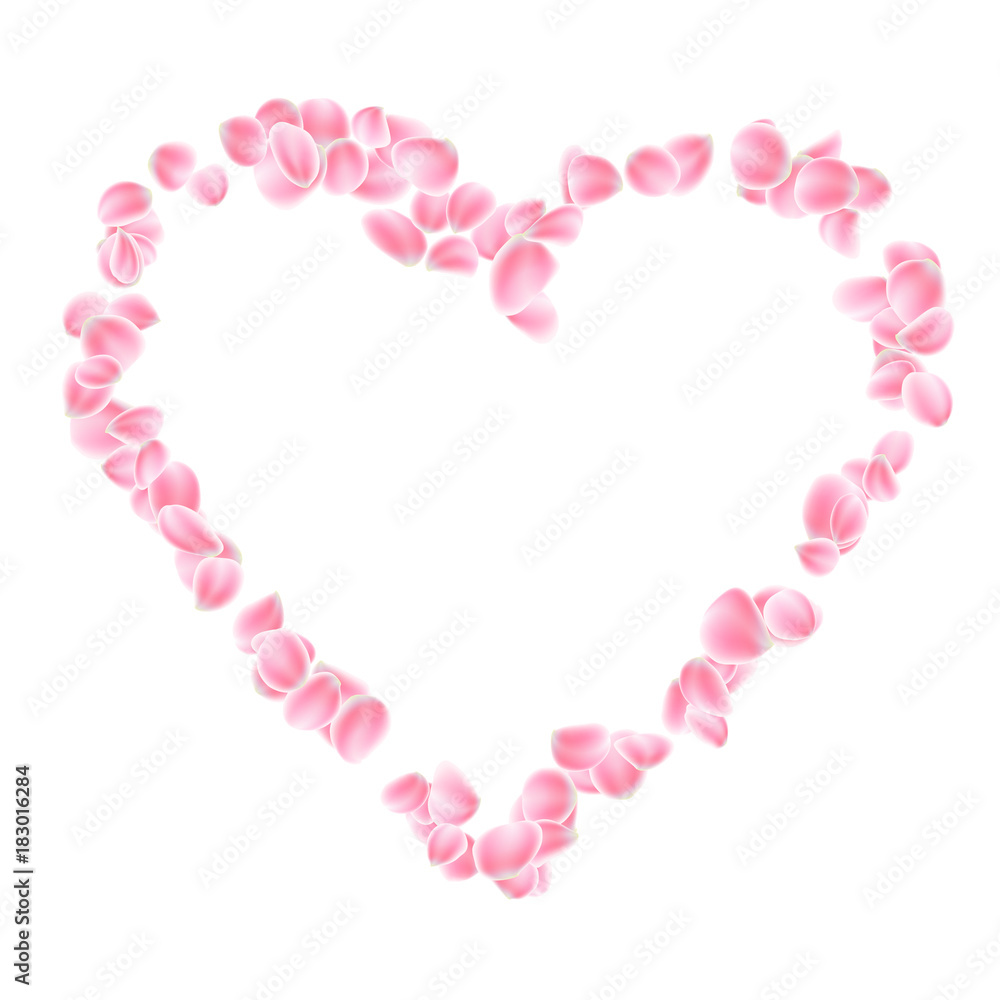 Pink petals heart isolated. EPS 10 vector