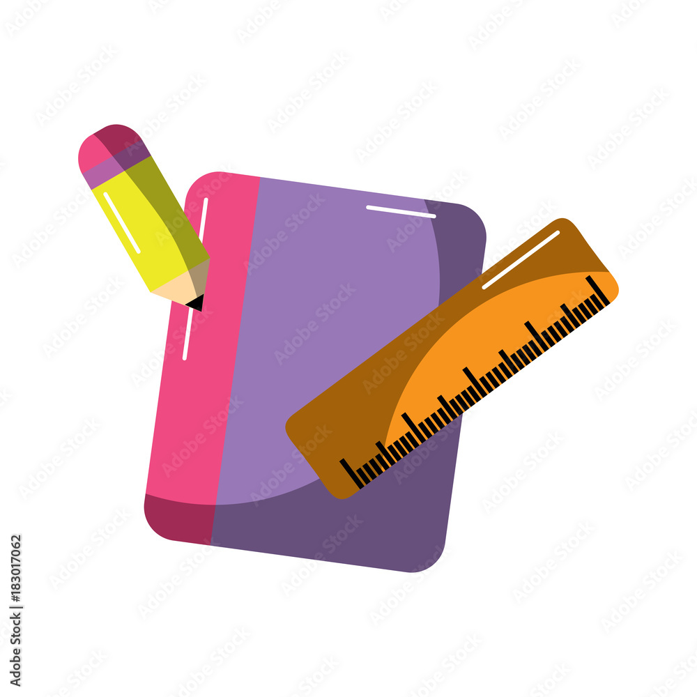 school notebook ruler and pencil objects icons vector illustration school notebook ruler and pencil objects icons vector illustration