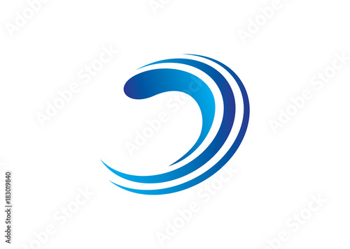 dynamic blue ocean wave stream line logo