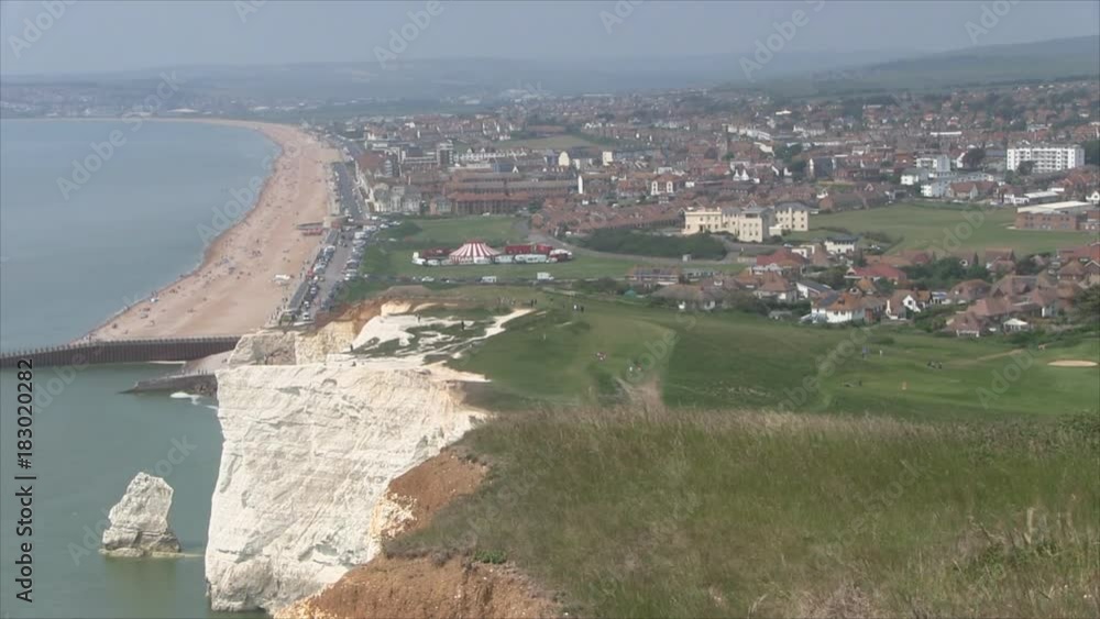 A view of the white rocks and the sandy beach of Seaford. England. A view of the white rocks and the sandy beach of Seaford. England.