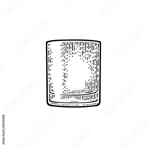 Empty glass whiskey. Vector engraving black vintage