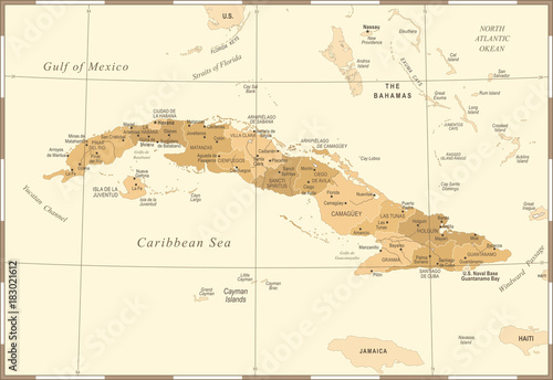 Wallpaper Mural Cuba Map - Vintage Detailed Vector Illustration