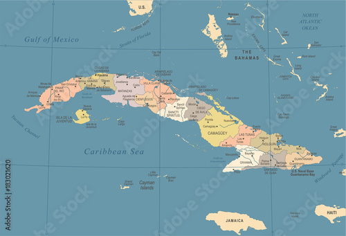 Cuba Map - Vintage Detailed Vector Illustration