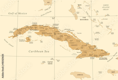 Cuba Map - Vintage Detailed Vector Illustration