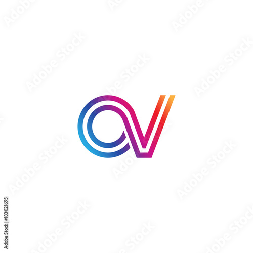 Initial lowercase letter av, ov, linked outline rounded logo, colorful vibrant gradient color
