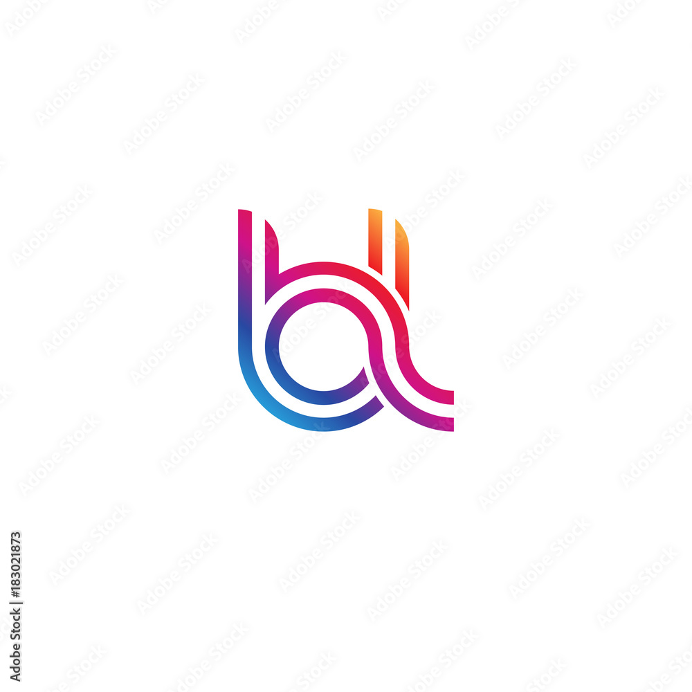 Initial lowercase letter bl, linked outline rounded logo, colorful vibrant gradient color Initial lowercase letter bl, linked outline rounded logo, colorful vibrant gradient color