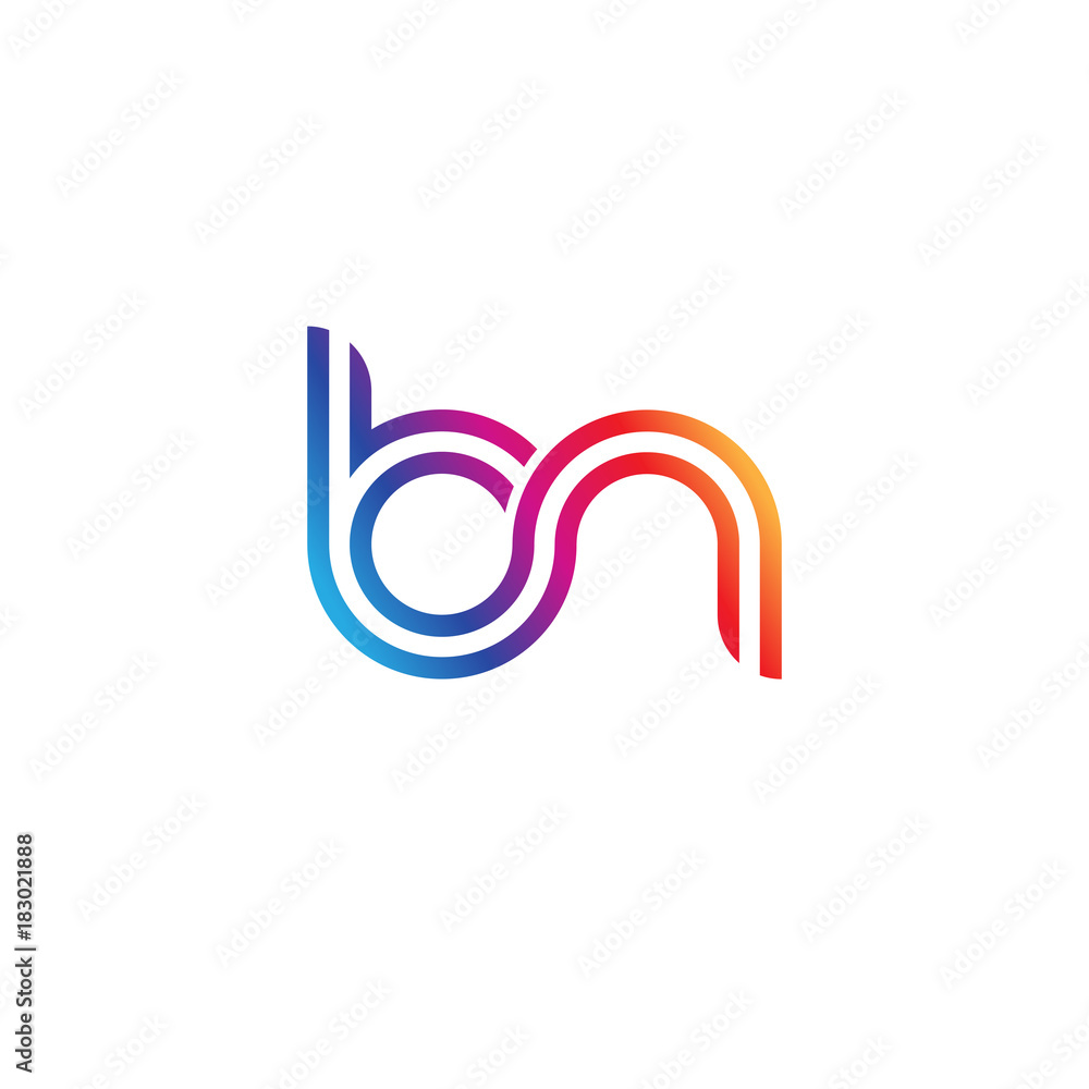 Fototapeta premium Initial lowercase letter bn, linked outline rounded logo, colorful vibrant gradient color