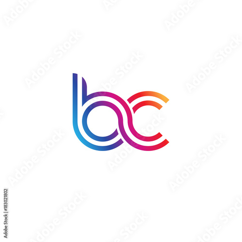 Initial lowercase letter bc, linked outline rounded logo, colorful vibrant gradient color