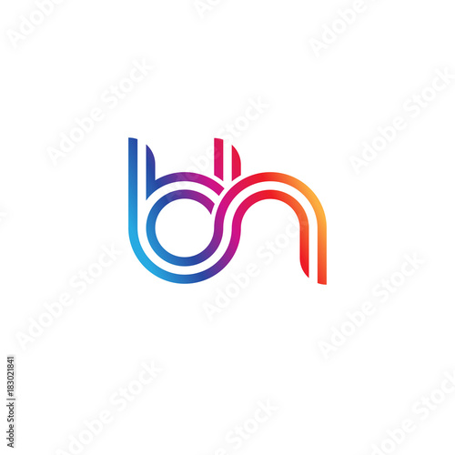 Initial lowercase letter bh, linked outline rounded logo, colorful vibrant gradient color