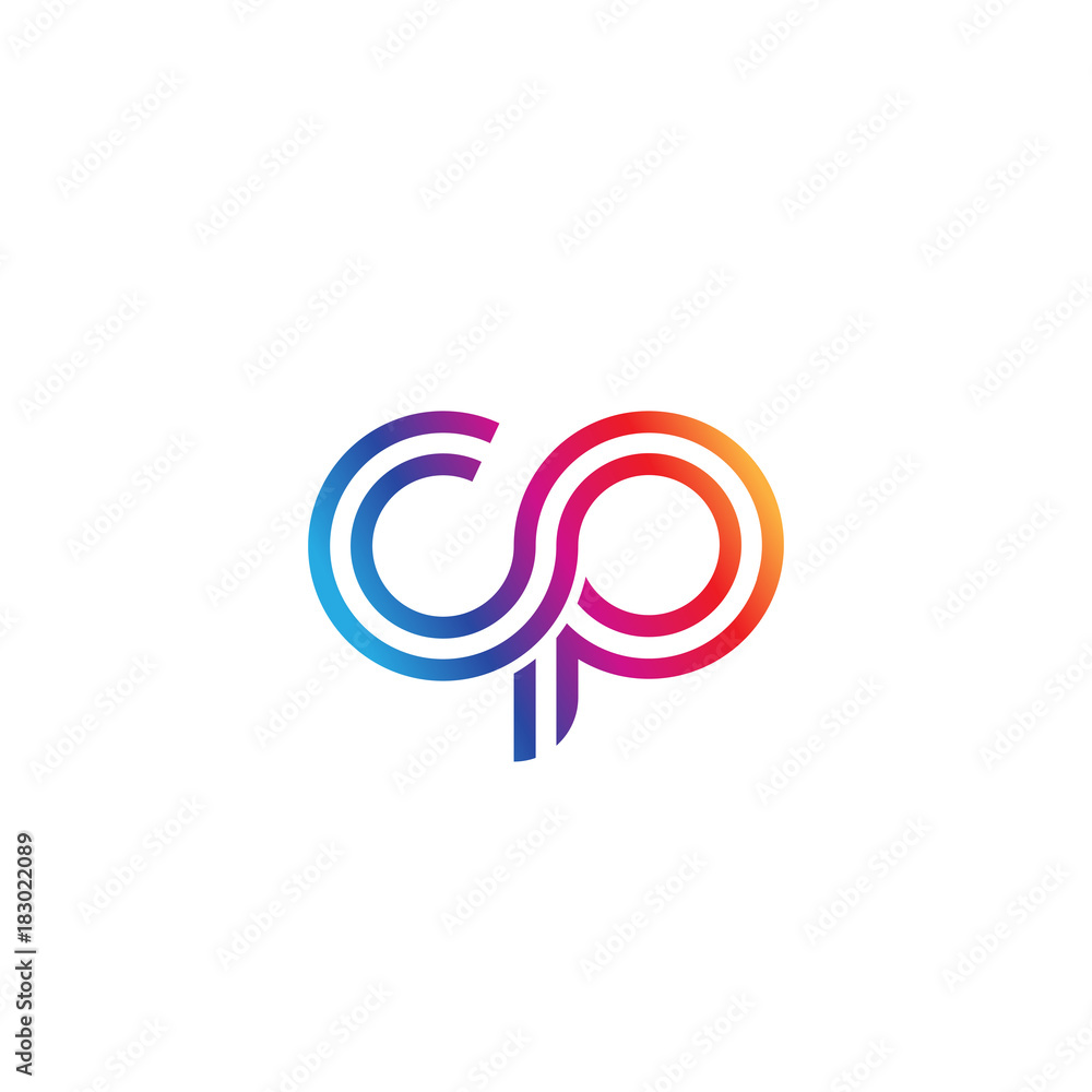 Initial lowercase letter cp, linked outline rounded logo, colorful vibrant gradient color Initial lowercase letter cp, linked outline rounded logo, colorful vibrant gradient color