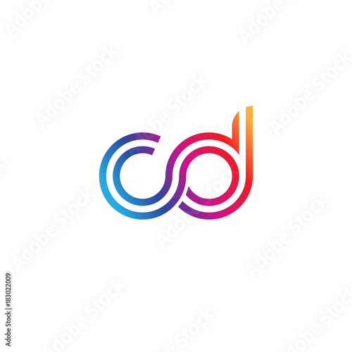 Initial lowercase letter cd, linked outline rounded logo, colorful vibrant gradient color