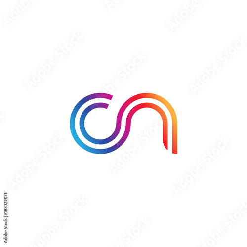 Initial lowercase letter cn, linked outline rounded logo, colorful vibrant gradient color