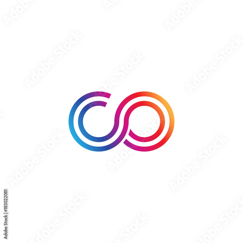 Initial lowercase letter co, linked outline rounded logo, colorful vibrant gradient color