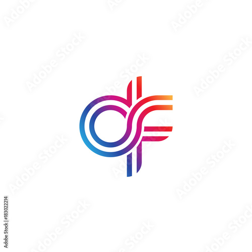 Initial lowercase letter df, linked outline rounded logo, colorful vibrant gradient color